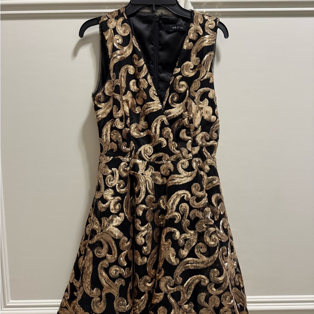 Ark & Co Black Dress with Gold Swirl Pattern